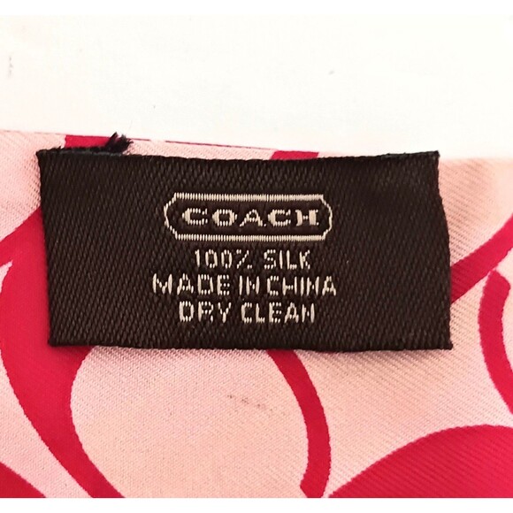 COACH 100% Silk Skinny Scarf Red Stripes/Logo Print Ponytail Bag Wrap - Picture 2 of 7